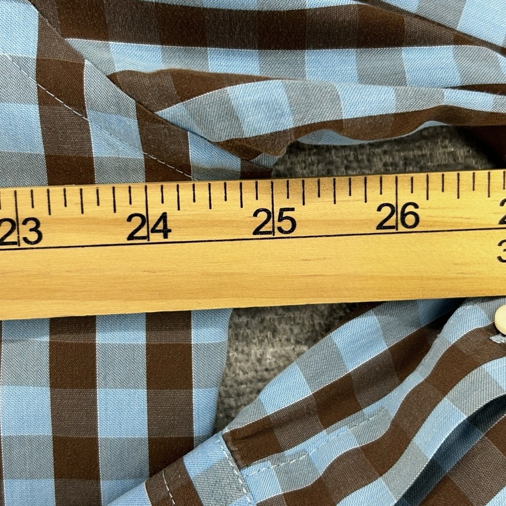 Peter Millar Seaside Finish Shirt Men Size Large Checked Blue Brown Long Sleeve - Picture 7 of 8